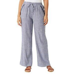 Briggs Women's Linen Blend Pull On Pant (Navy White Stripe, XL)
